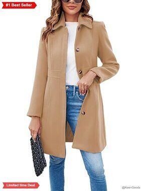 Women's Elegant Single Breasted Pea Coat Long Sleeve Winter Work Coat